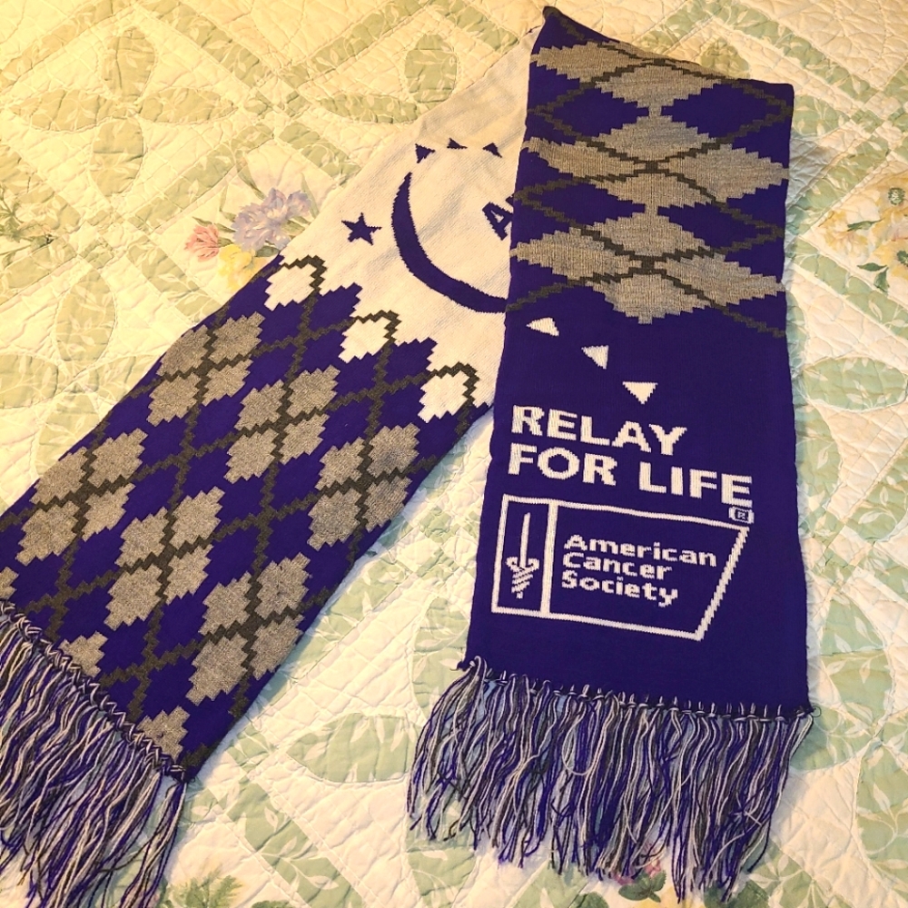 American Cancer Society Relay for Life purple knit scarf with fringe